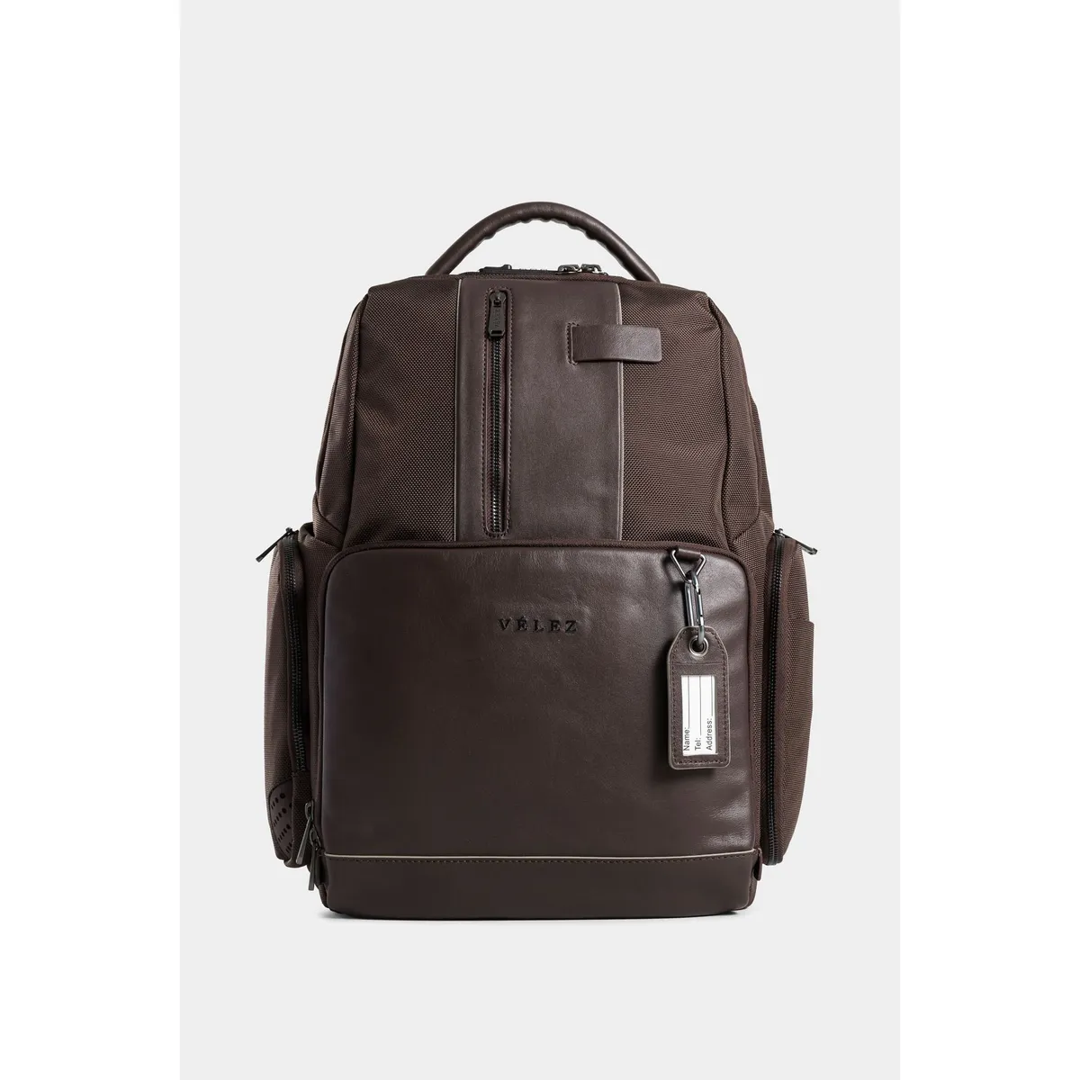 VELEZ - Vélez Morral Security De Lona Hombre Detalles En Cuero Café
