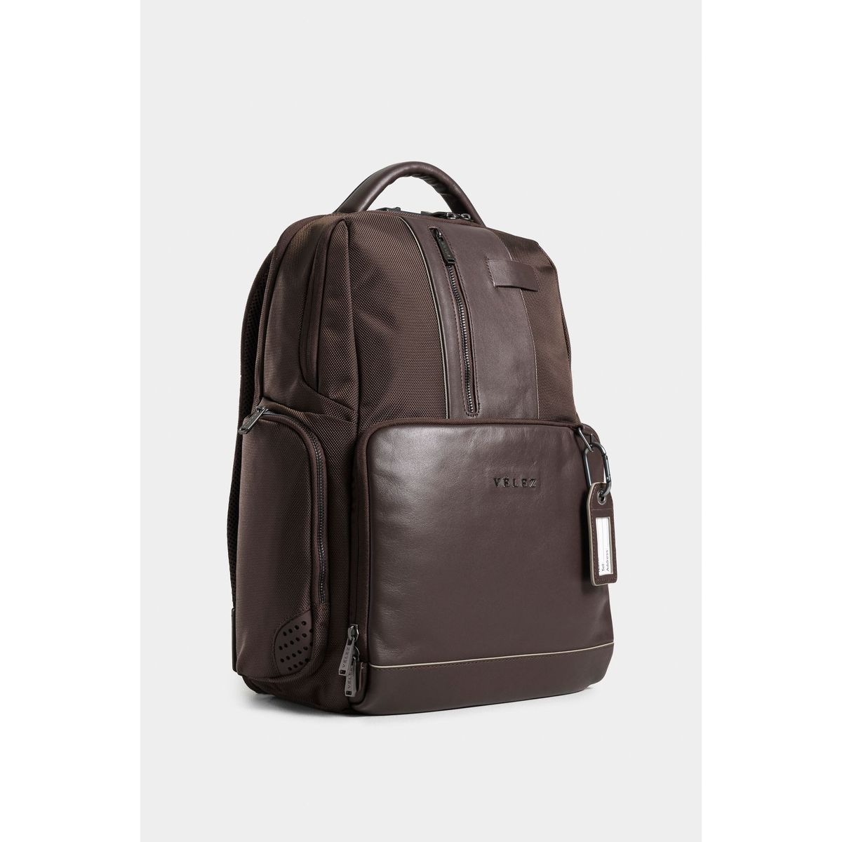 VELEZ - Vélez Morral Security De Lona Hombre Detalles En Cuero Café