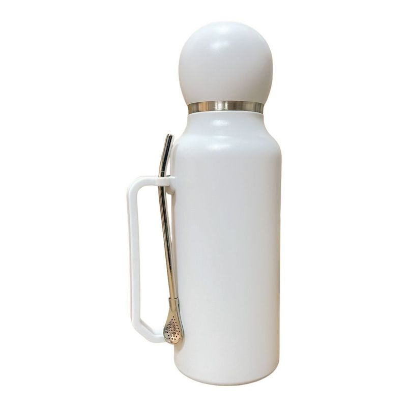 BAZUCA - Termo Matero 1.3 Litros Acero Inoxidable + Mate Y Bombilla Blanco