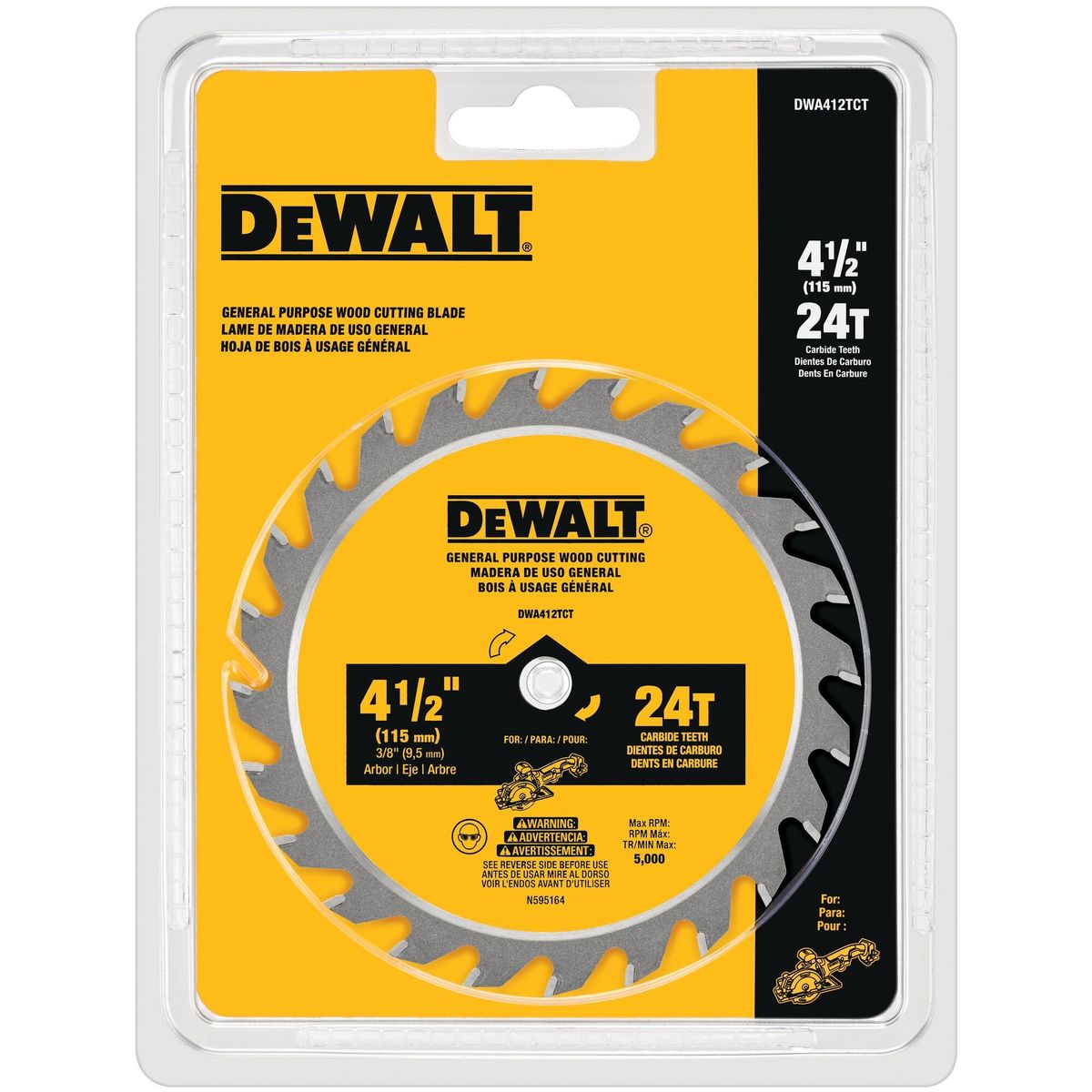 DEWALT - Hoja de sierra circular 4-1/2” 24T DEWALT DWA412TCT
