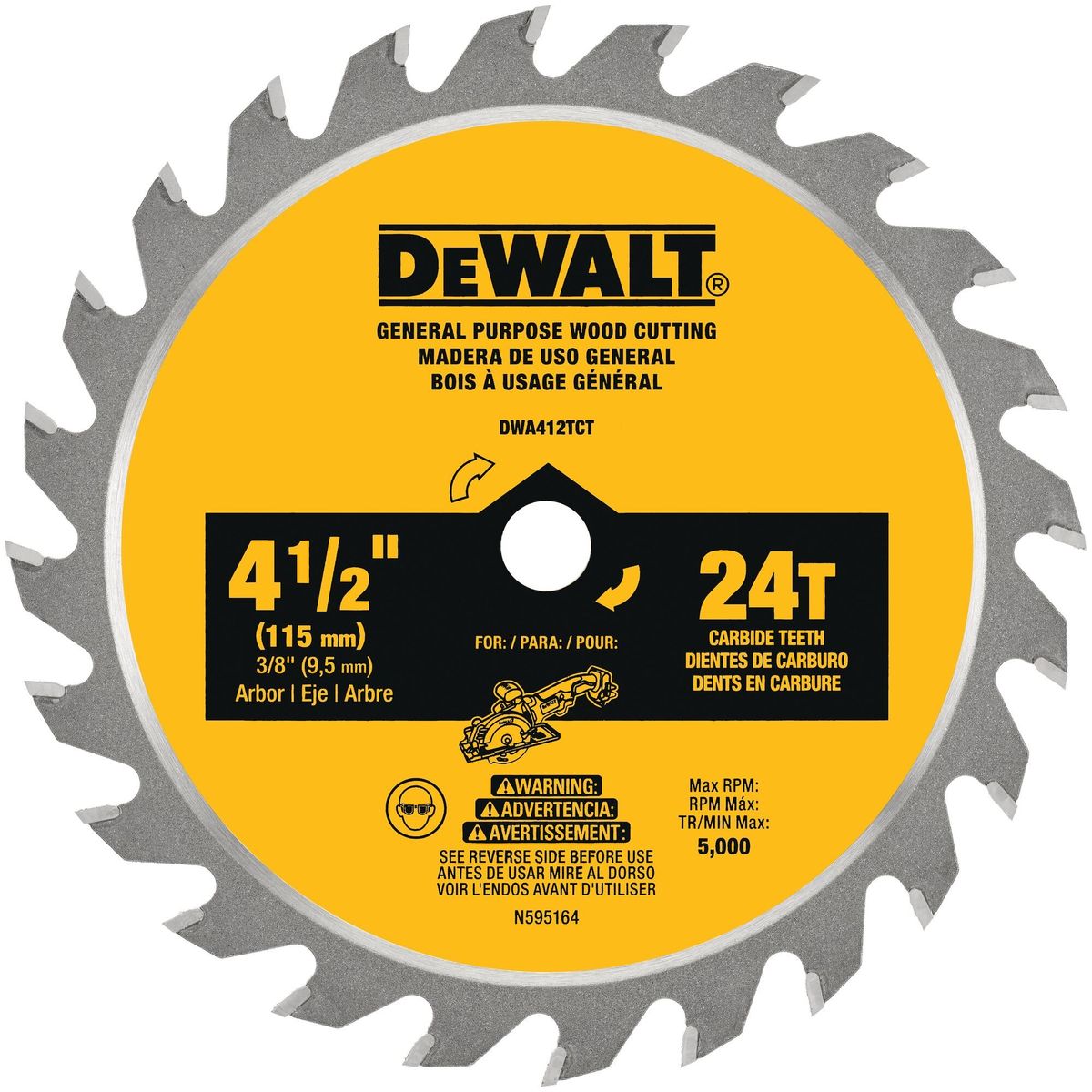 DEWALT - Hoja de sierra circular 4-1/2” 24T DEWALT DWA412TCT