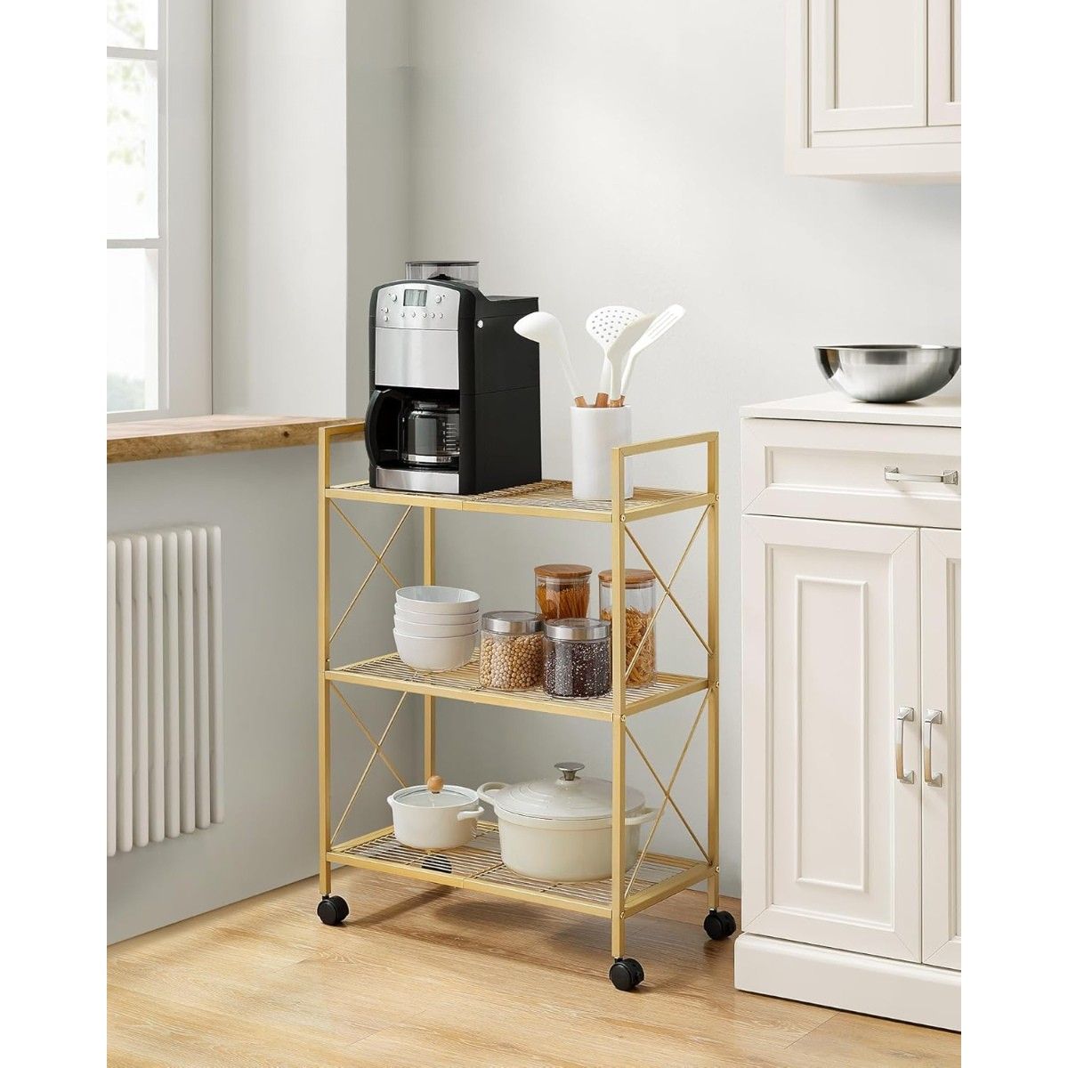 SPACEZAT - Carro Auxiliar Organizador Bar Metálico Dorado Vika