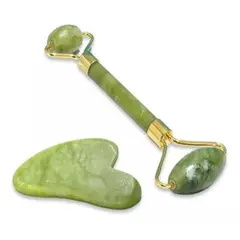 GENERICO - Rodillo Masajeador Facial Jade Con Piedra Cuarzo Gua Sha Anti Arrugas