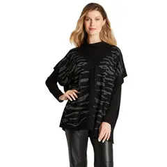 LORENZO DI PONTTI - Poncho Con Aplicación De Brillos Negro
