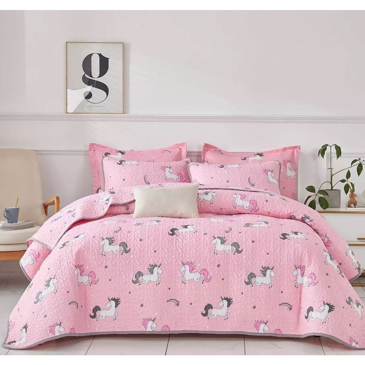 COMPRAPO - Cubrecama Quilt Infantil Liviano 1.5 Pza. Mod Unicornio Dreams + Funda
