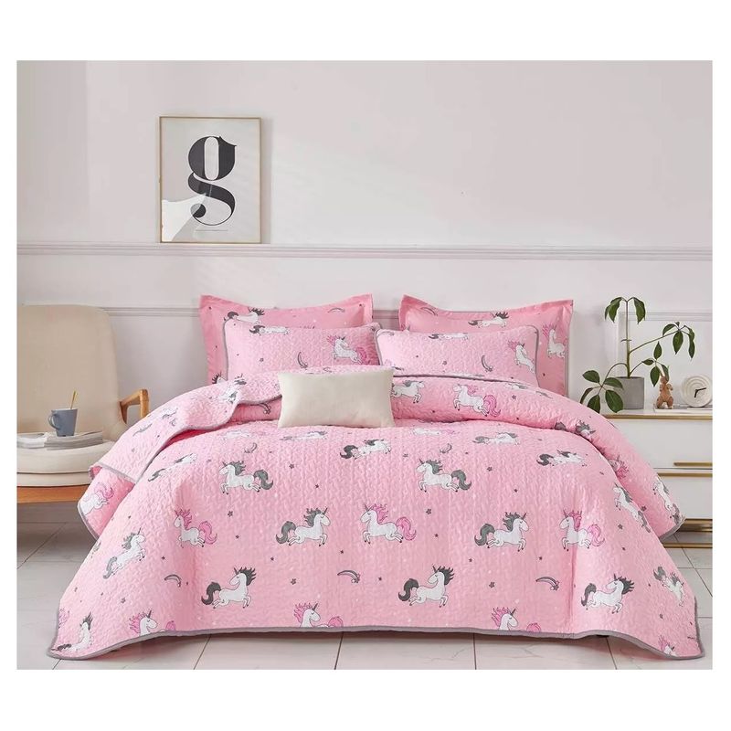 COMPRAPO - Cubrecama Quilt Infantil Liviano 1.5 Pza. Mod Unicornio Dreams + Funda