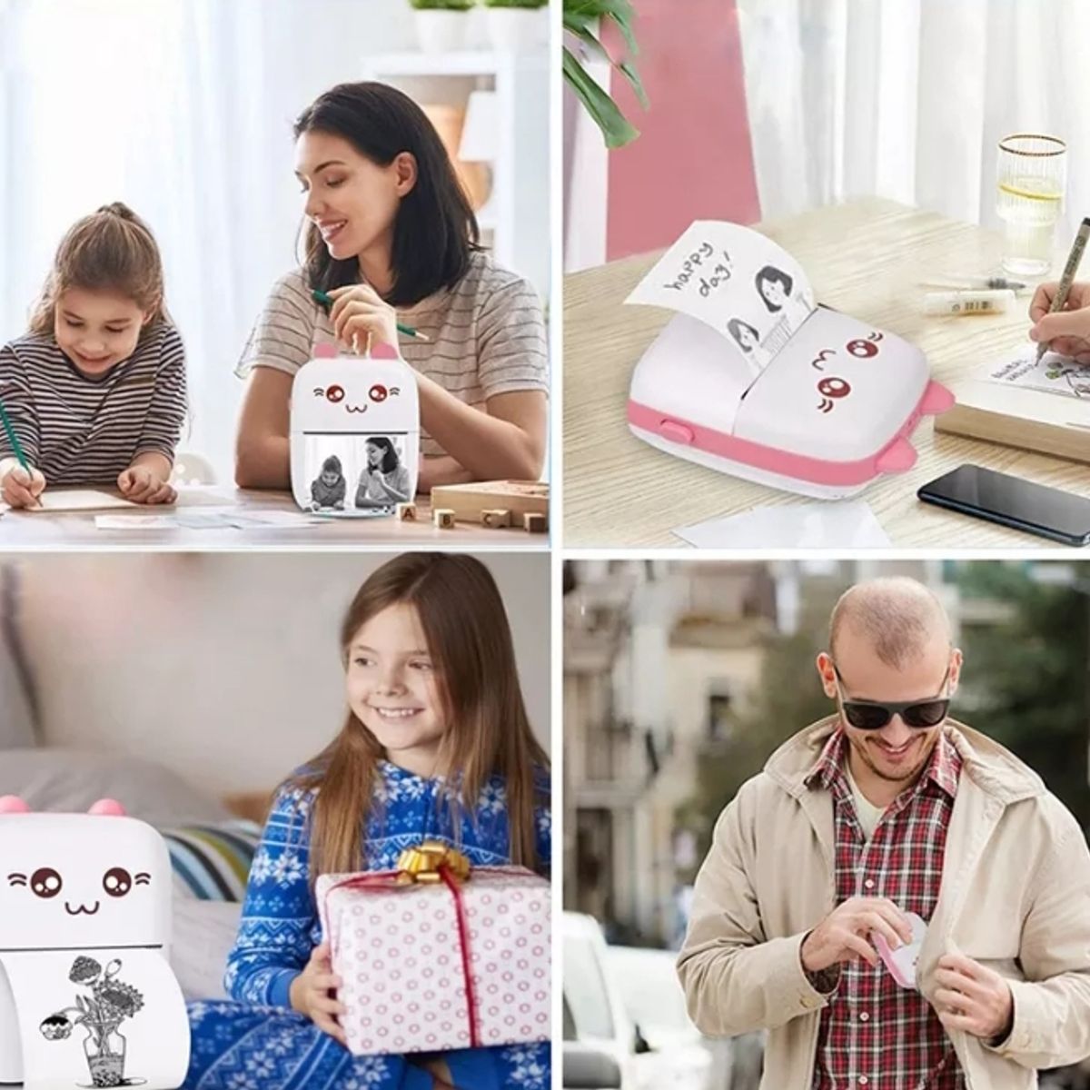 GENERICO - Mini Impresora Térmica Portátil Bluetooth Gatito con Rollos Celeste