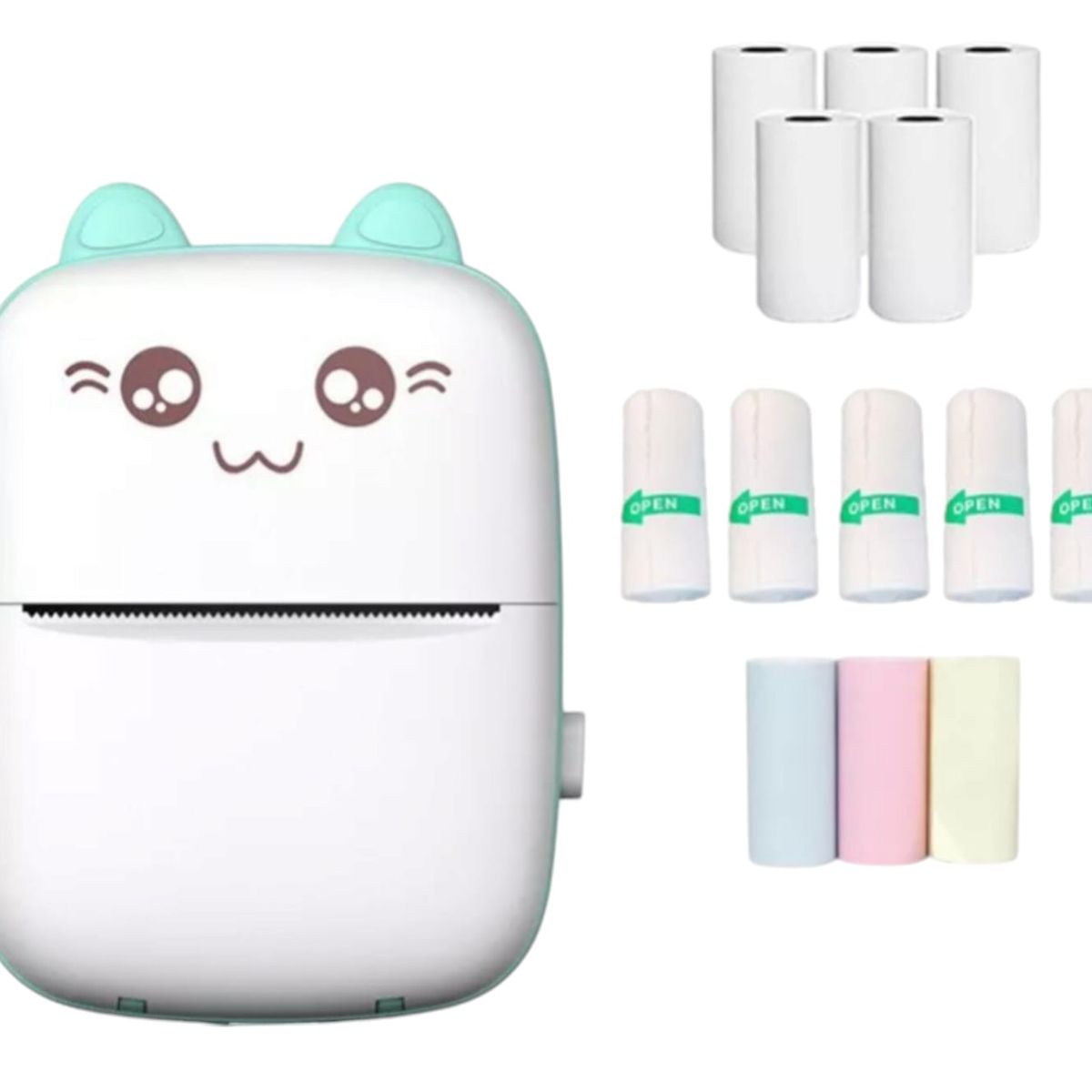 GENERICO - Mini Impresora Térmica Portátil Bluetooth Gatito con Rollos Celeste