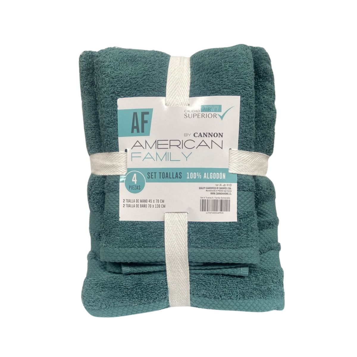 CANNON - Set De Toalla Baño + Mano 4 Piezas De 400g Af By Cannon ESMERALDA