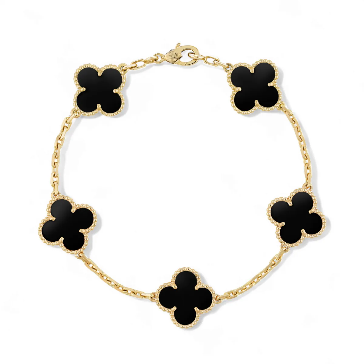 AMBAR JOYERIA - Ambar Joyas - Pulsera Clovers Onix Trébol Dorado