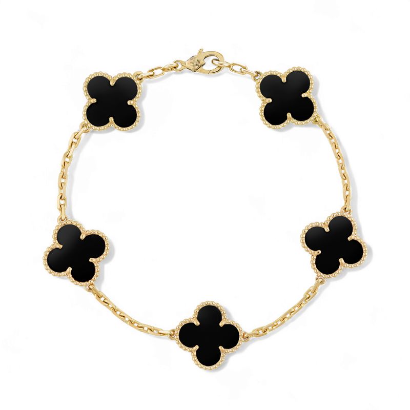 AMBAR - Pulsera Clovers Onix Trébol Dorado