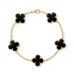 AMBAR - Pulsera Clovers Onix Trébol Dorado