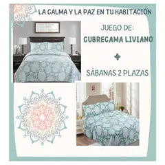 COMPRAPO - Juego Cubrecama Quilt Liviano + Sábanas 2 Plazas Mandala Menta