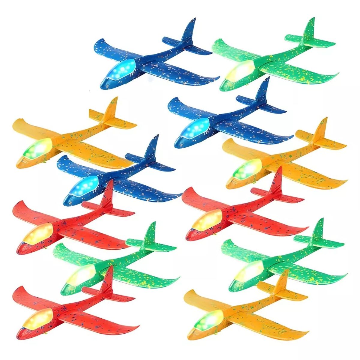 GENERICO - 12 Avión Aviones De Plumavit Con Luces Colores Surtidos