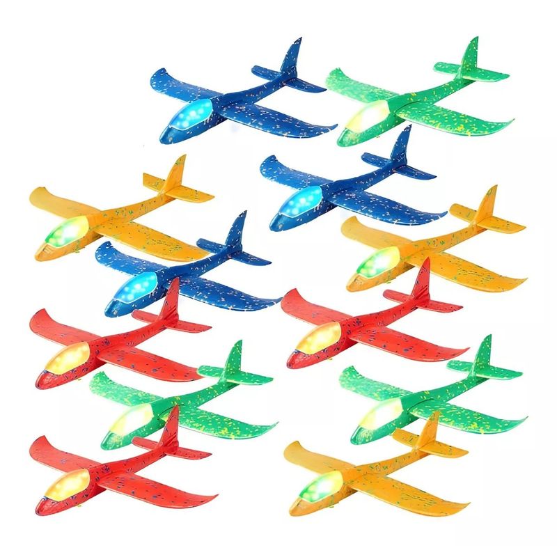 GENERICO - 12 Avión Aviones De Plumavit Con Luces Colores Surtidos