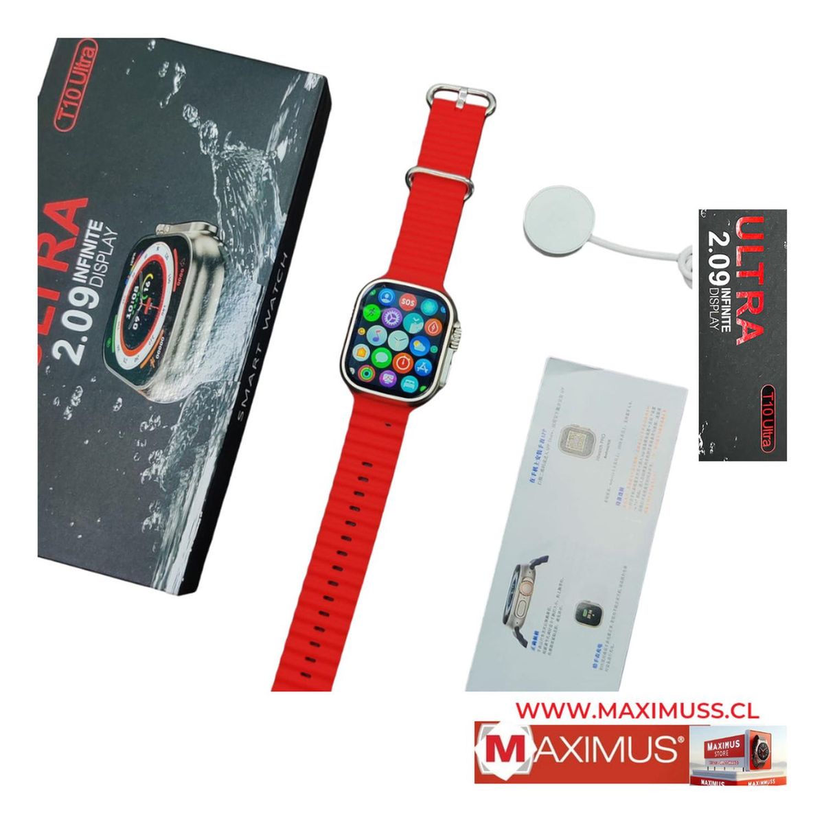 UNIVERSAL - Reloj T10 Ultra Inteligente Smartwatch Rojo  Realiza Y Reci