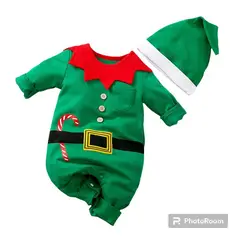 ANGO - Enterito bebé NAVIDAD DUENDE VERDE Y GORRO