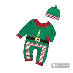 ANGO - Enterito bebé NAVIDAD DUENDE VERDE RAYADO Y GORRO