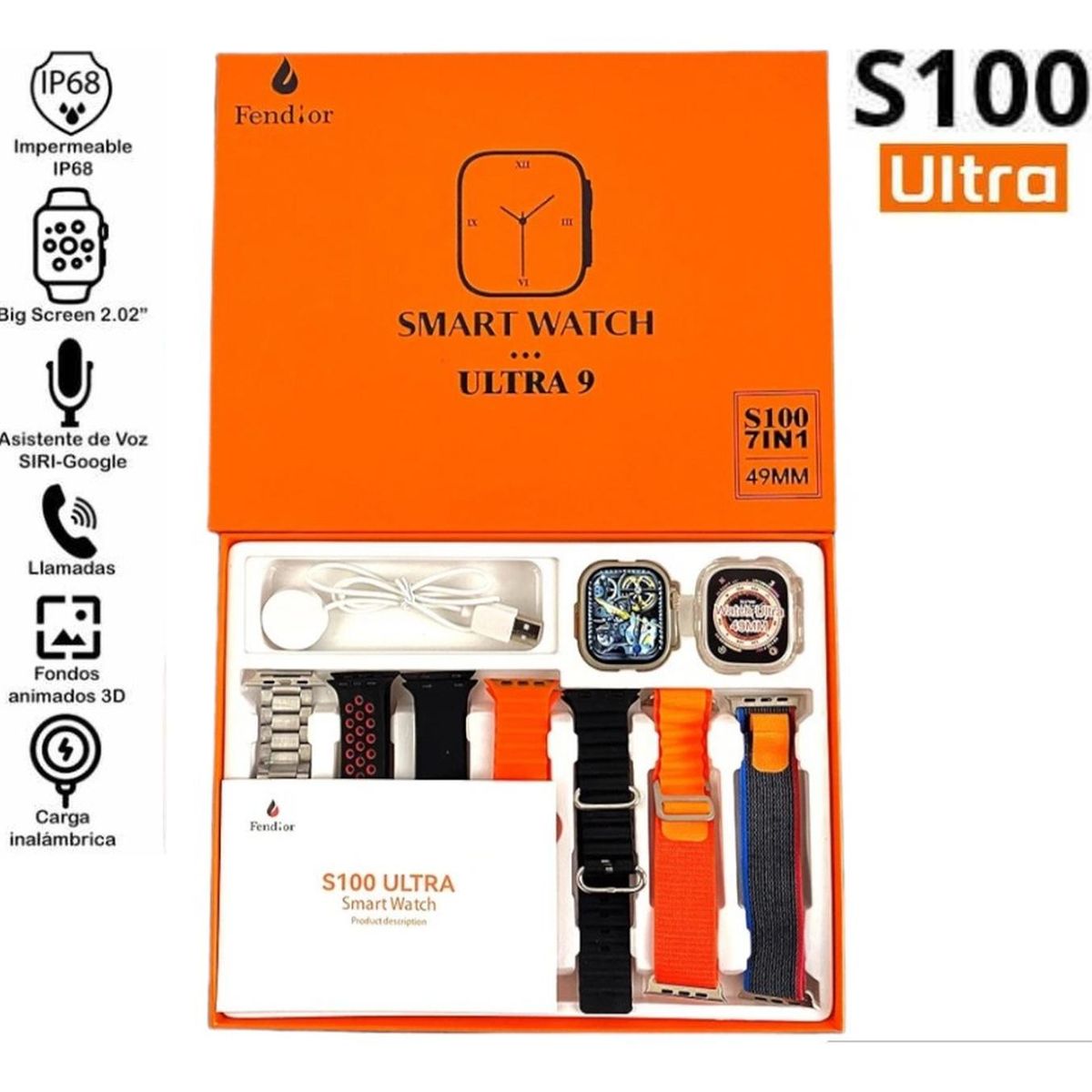 UNIVERSAL - Reloj Inteligente S100 Ultra Negro 2 - 7 Correas