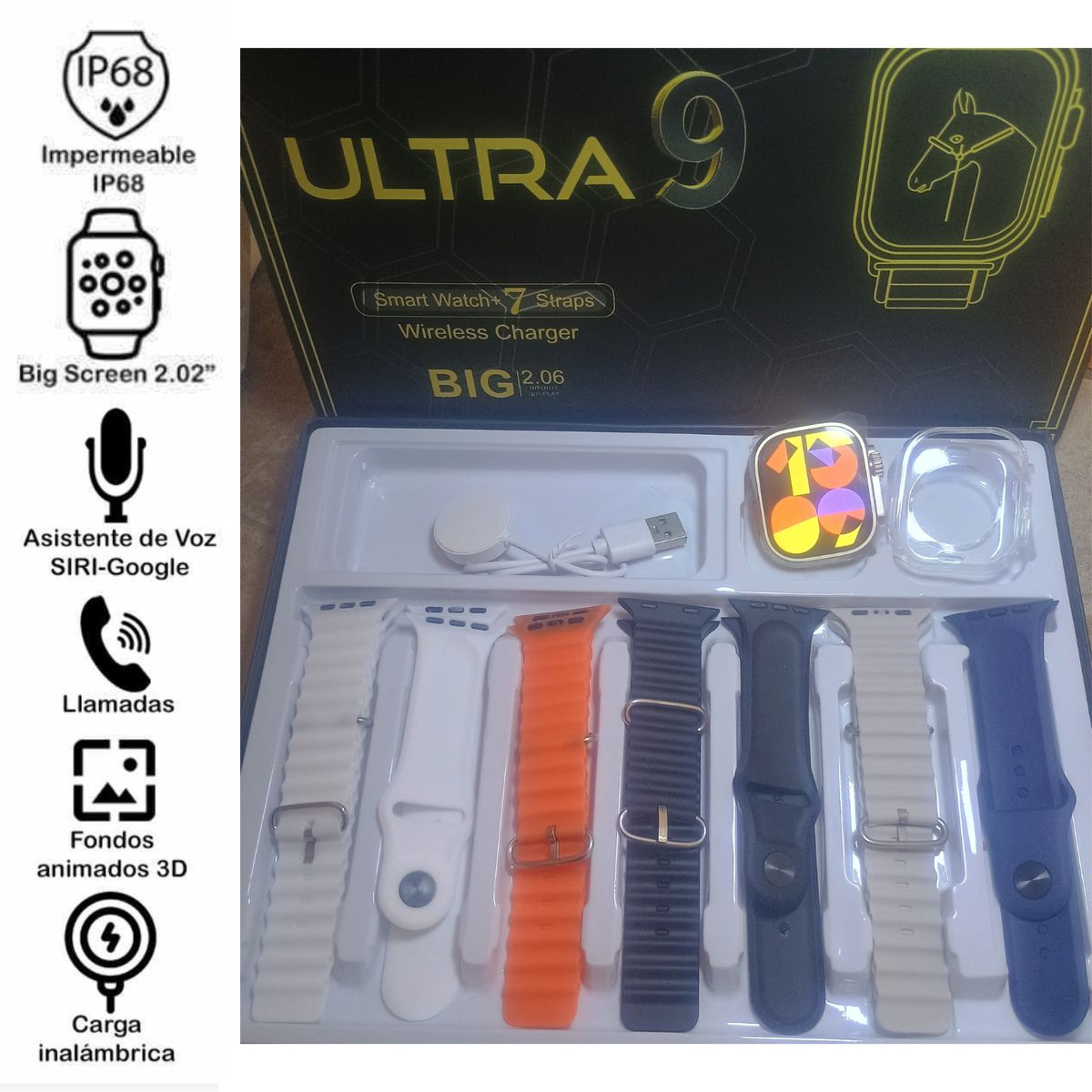 UNIVERSAL - Reloj Inteligente Smartwatch DT900 Ultra Negro - 7 CORREAS