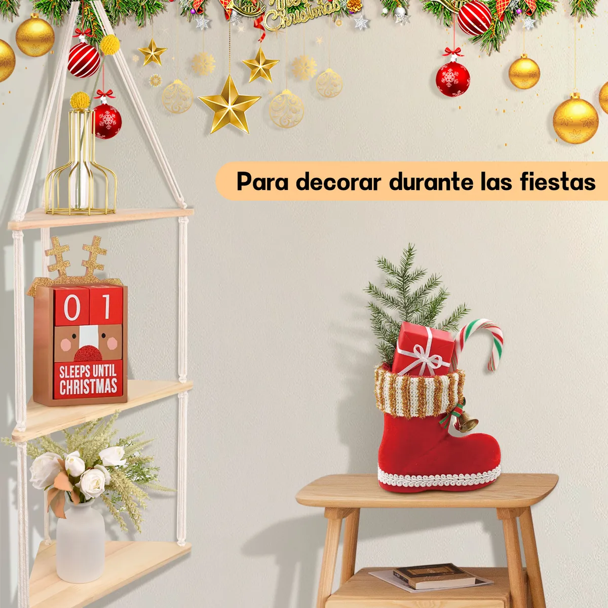 HALMAN - Repisa Colgante Esquinera Madera 2 Niveles para Maceteros Boho