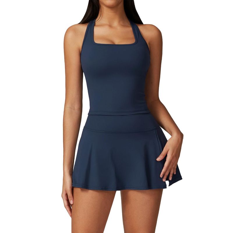 RURUTOTO - Traje Falda Y Top Para Mujer Tenis Deportivo Fitness Negro