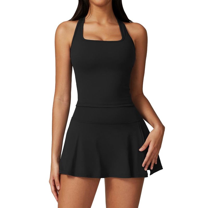 RURUTOTO - Traje Falda Y Top Para Mujer Tenis Deportivo Fitness Negro