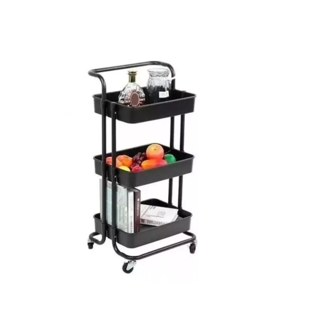 GENERICO - Carrito Organizador Plegable Multiuso Con Ruedas Black