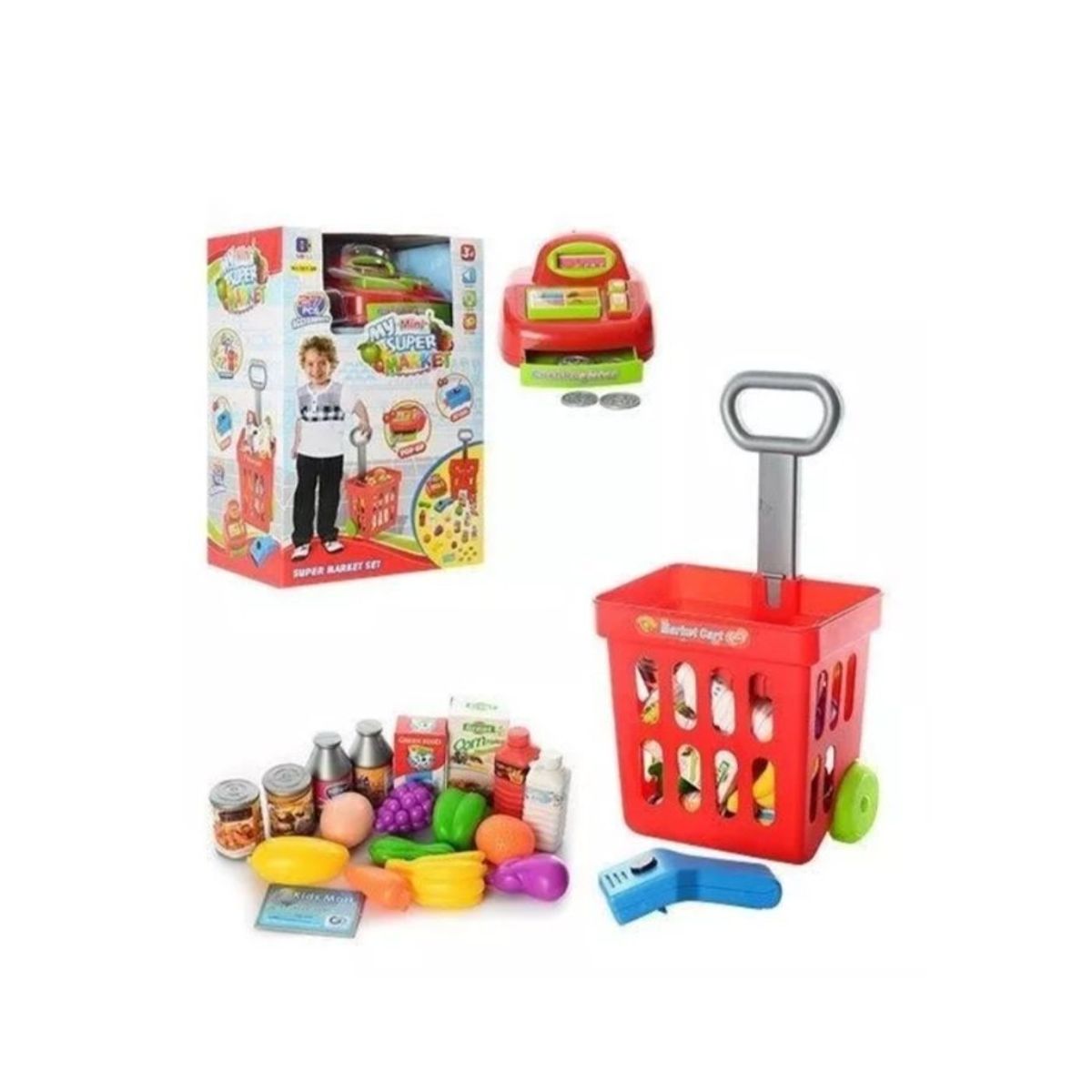 GENERICO - Mini Carrito Supermercado Niños Caja Registradora Rojo
