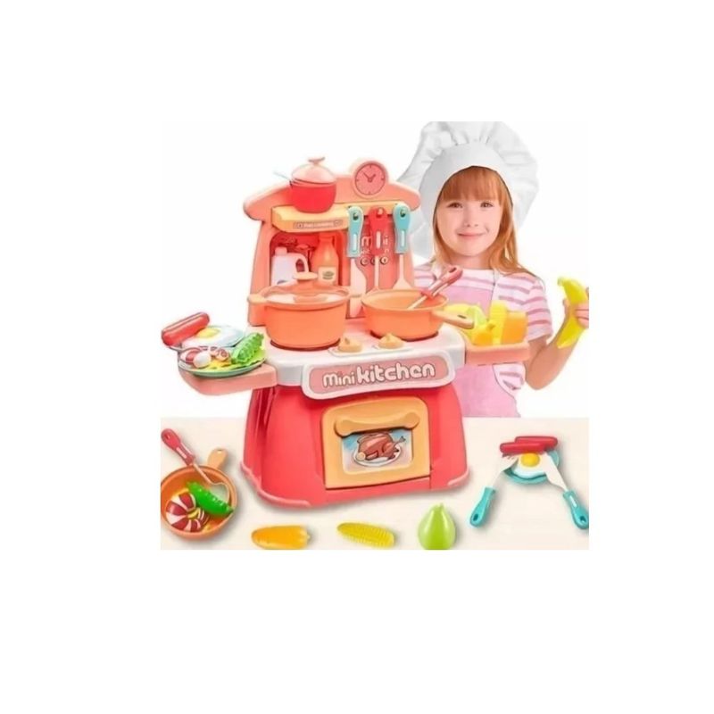 GENERICO - Mini Cocina De Juguete De 26 Piezas Con Luz Y Sonido Rosa