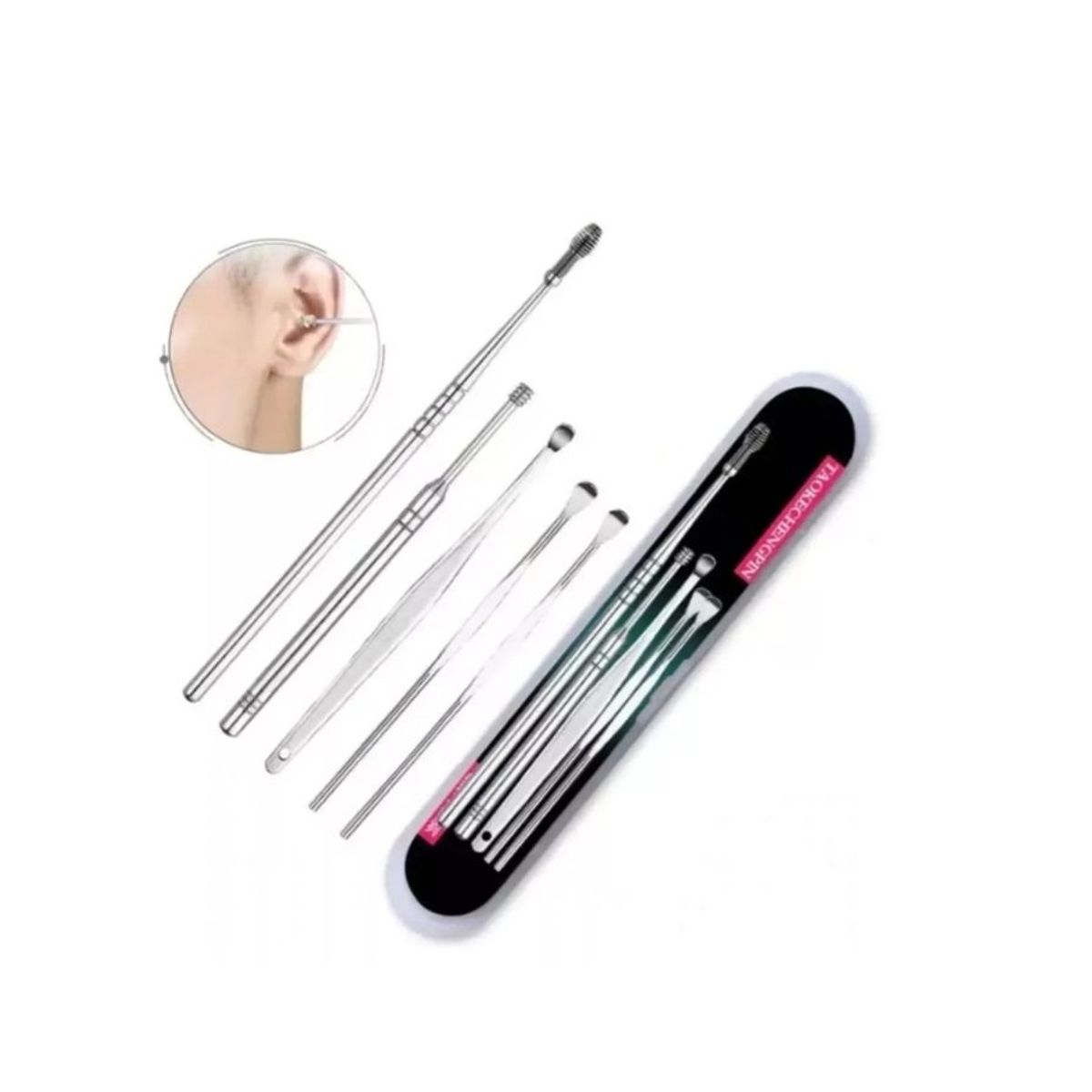 GENERICO - Kit Limpieza Oídos 6 Herramientas Limpia Oído Removedor Gris