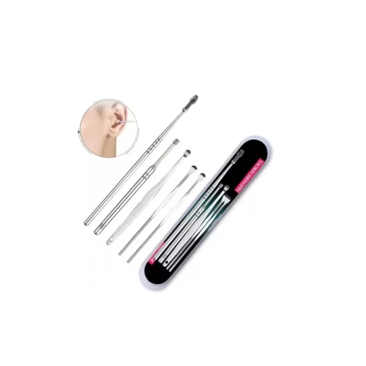 GENERICO - Kit Limpieza Oídos 6 Herramientas Limpia Oído Removedor Gris