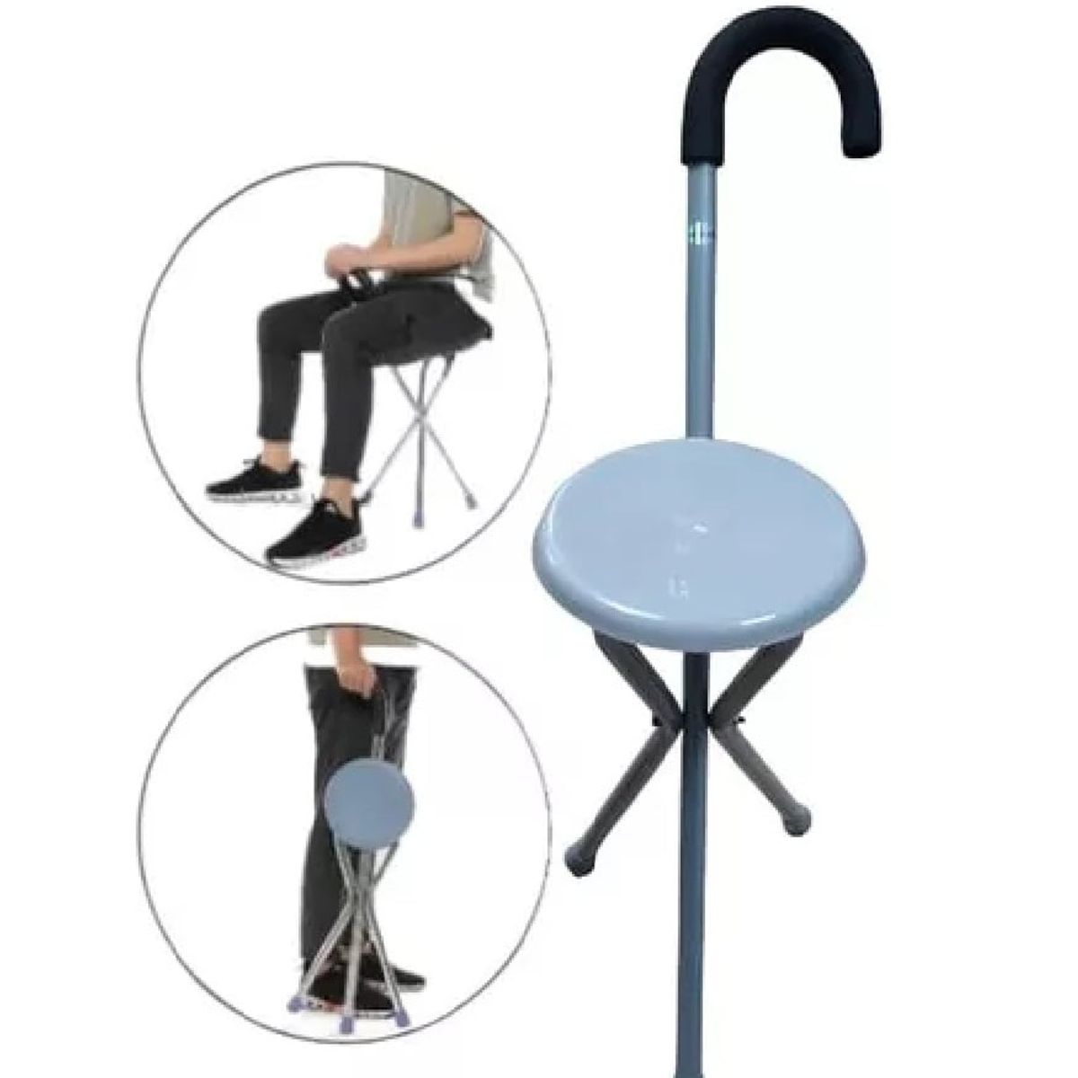 GENERICO - Bastón Con Asiento Plegable Ortopedico Ajustable Color Gris