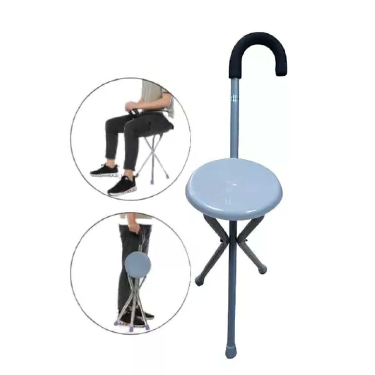 GENERICO - Bastón Con Asiento Plegable Ortopedico Ajustable Color Gris