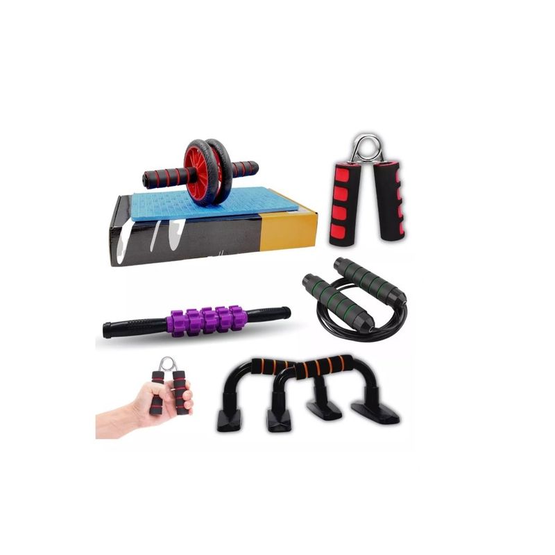 GENERICO - Kit Rodillo Rueda Abdominal Barra Push-up Cuerda Ejercitado