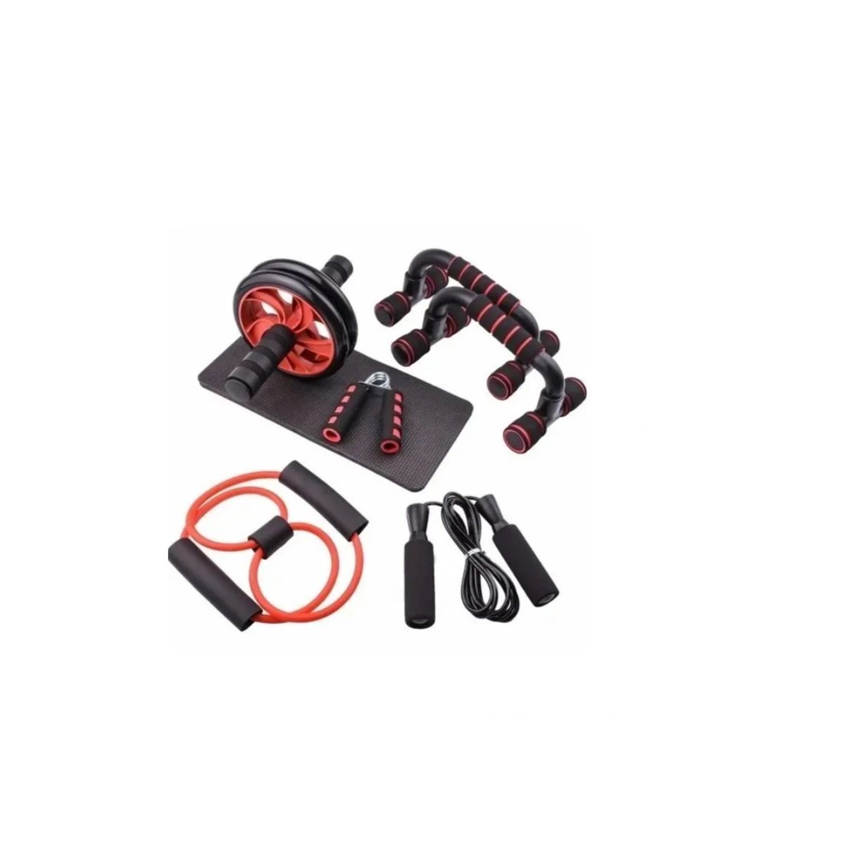 GENERICO - Set Rodillo Abdominal Barras Push-up Cuerda Ejercitador Mano