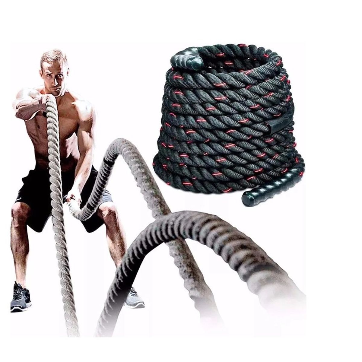 GENERICO - Cuerda Crossfit - Funcional Battle Rope 38 Mm X 10 Mt Negro