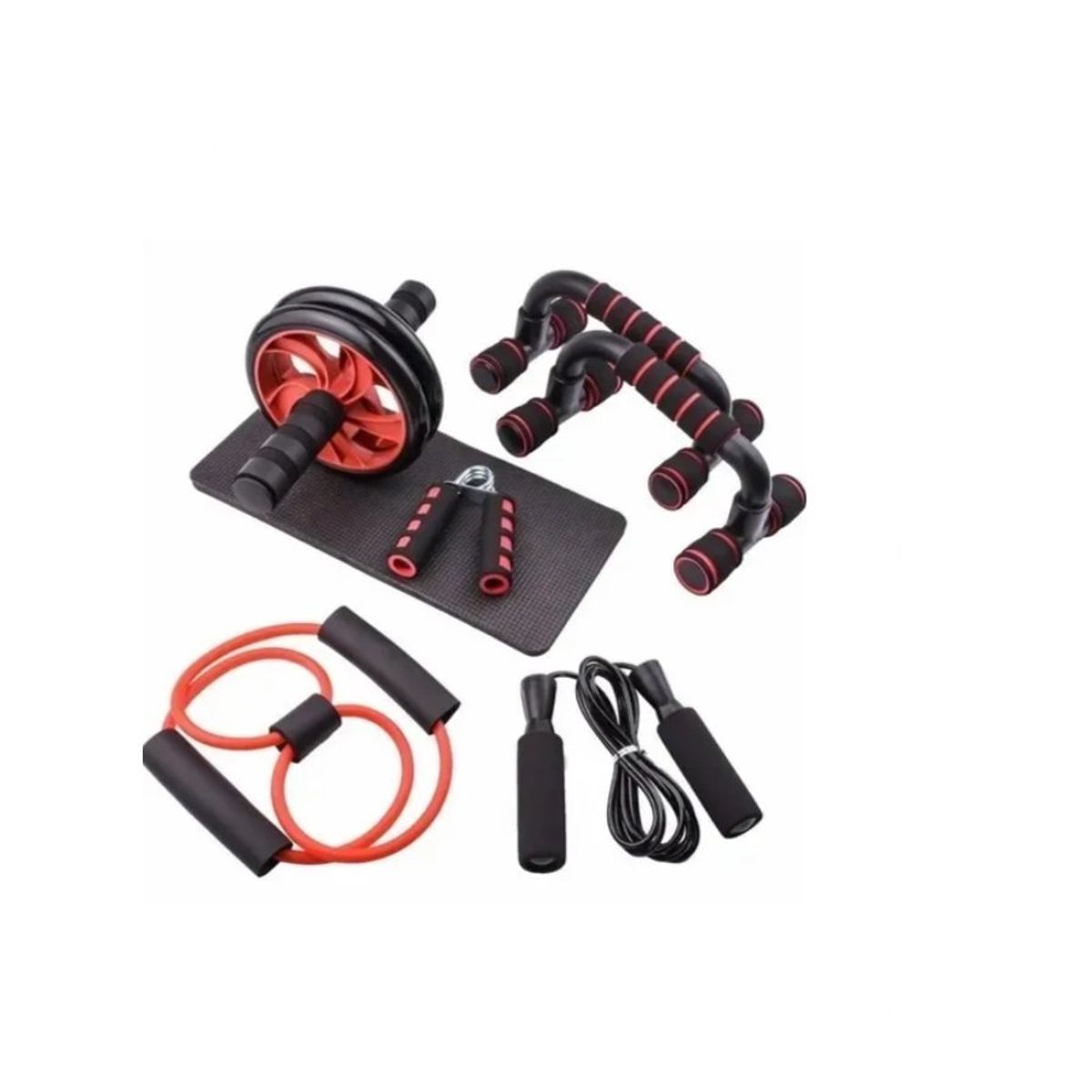 GENERICO - Pack Rodillo Abdominal Barras Push-up Cuerda Ejercitador