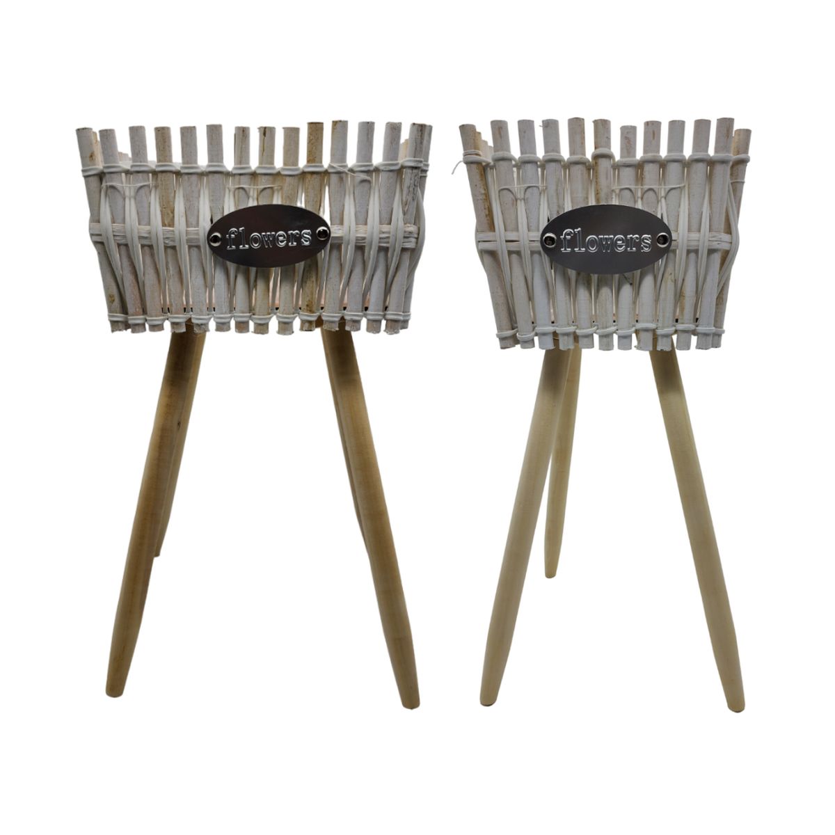 GENERICO - Set 2 Macetero Pedestal Madera Rustico Porta Macetero Blanco