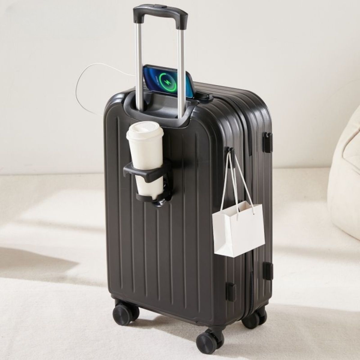 SANTU HOME & DECO - Maleta Cabina Ruedas 360 Puerto USB Negro-