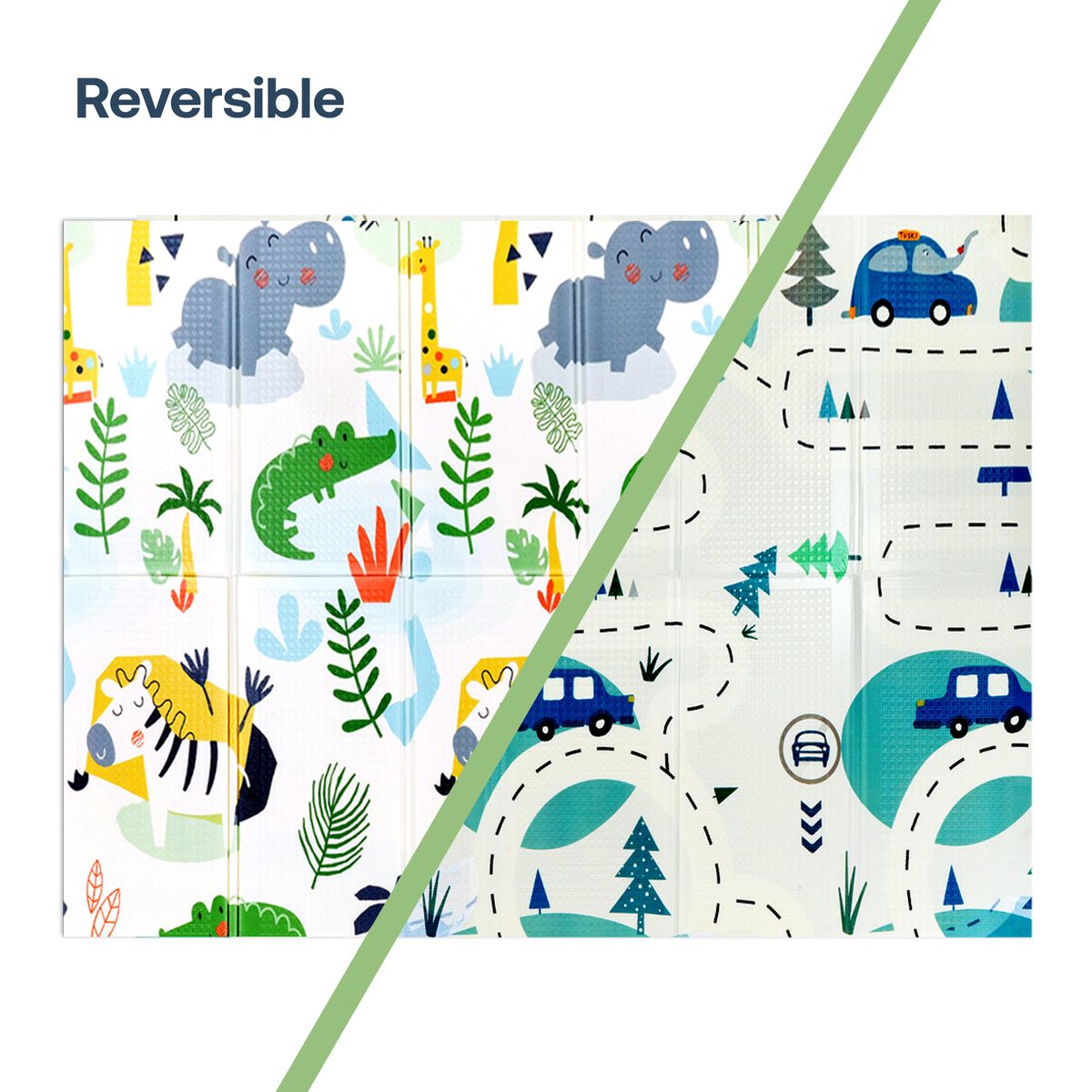 BEBESIT - Alfombra Antigolpes Plegable 180X120 Auto y Jungla Bebesit