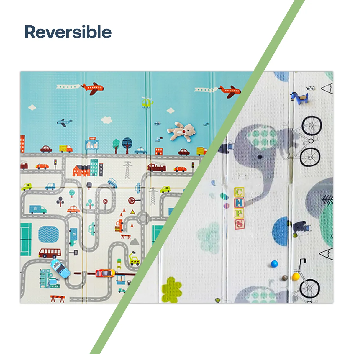 BEBESIT - Alfombra Antigolpes Plegable 180X120 Ciudad Elefante Bebesit