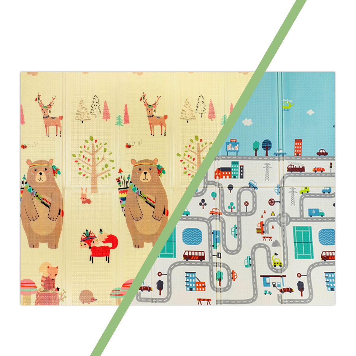 BEBESIT - Alfombra Antigolpes Plegable 180X200 Oso y Ciudad Bebesit