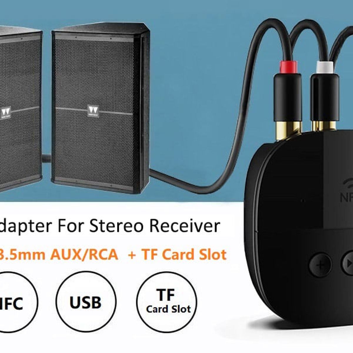 GENERICO - Receptor Adaptador Audio Bluetooth NFC RCA Aux 3.5 Estereo
