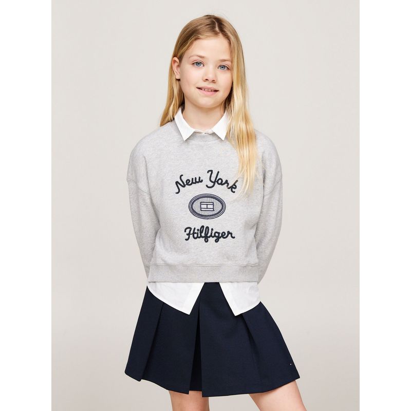 TOMMY HILFIGER - Sweater Con Logo Texturizado Gris Tommy Hilfiger
