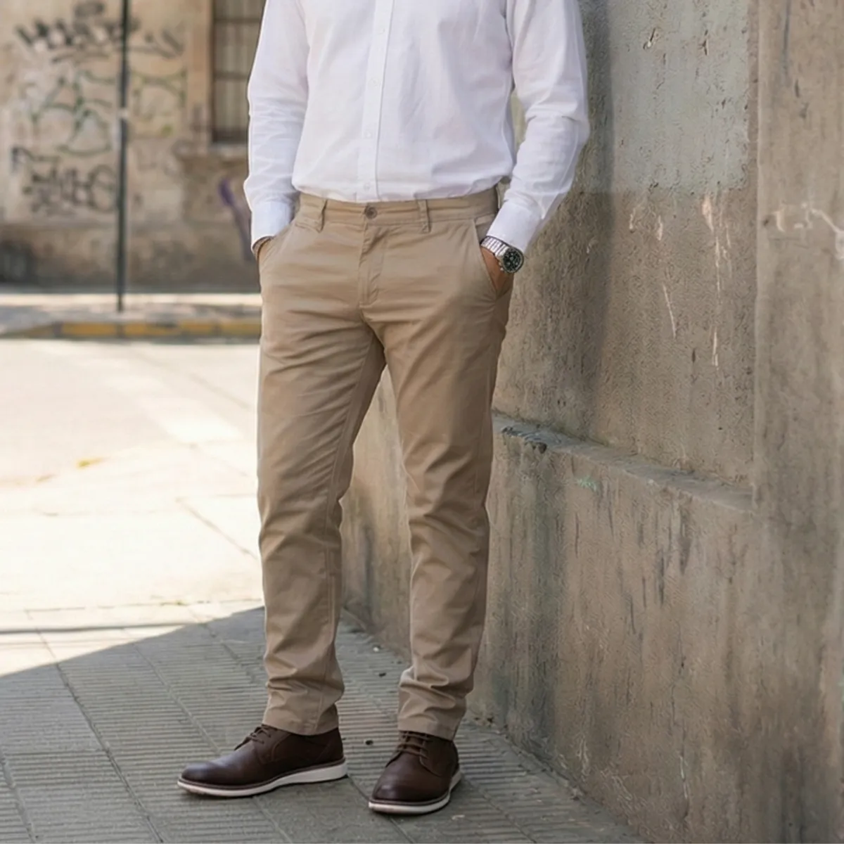 T-WORLD - Pantalón Hombre Classic Gabardina Regular Trabajo Ejecutivo