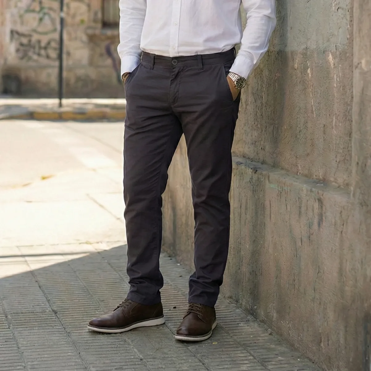 T-WORLD - Pantalón Hombre Classic Gabardina Regular Trabajo Ejecutivo