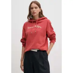 TOMMY HILFIGER - Polerón Hoodie Con Logo Bordado Rojo