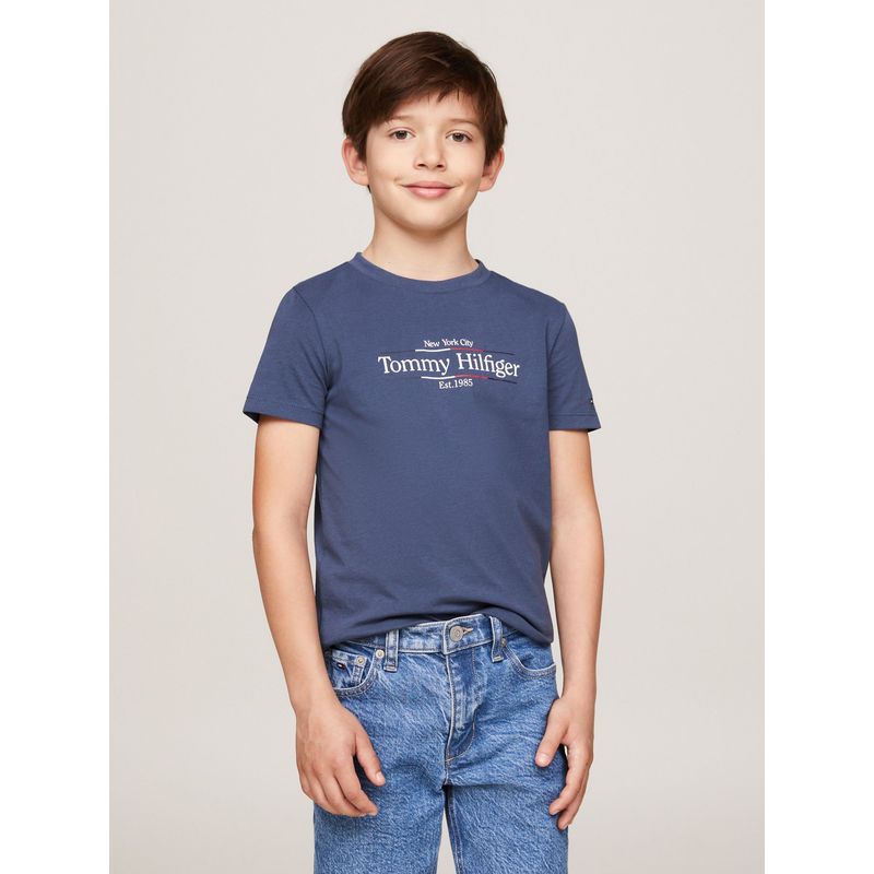 TOMMY HILFIGER - Polera C-Neck Con Logo Icon Azul Tommy Hilfiger_.