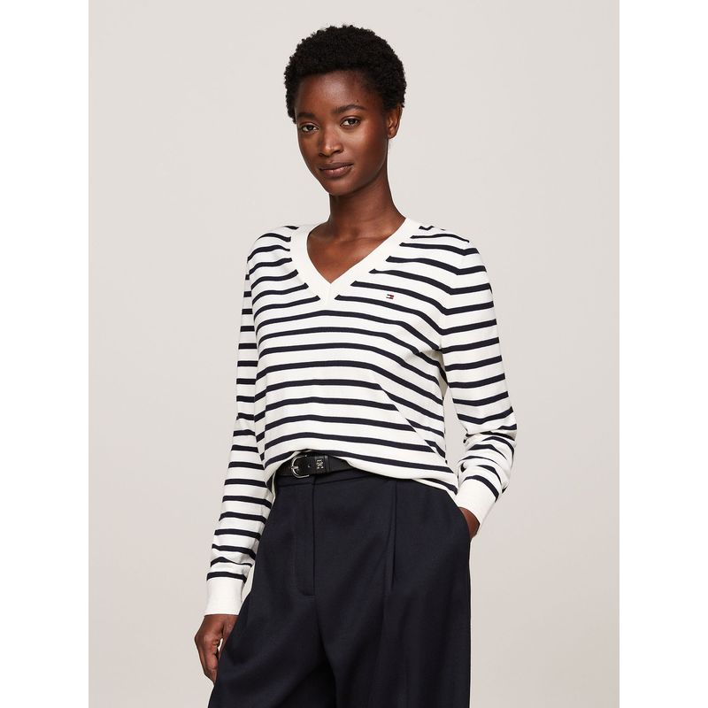 TOMMY HILFIGER - Sweater Solid Con Cuello En V Multicolor Tommy Hilfiger